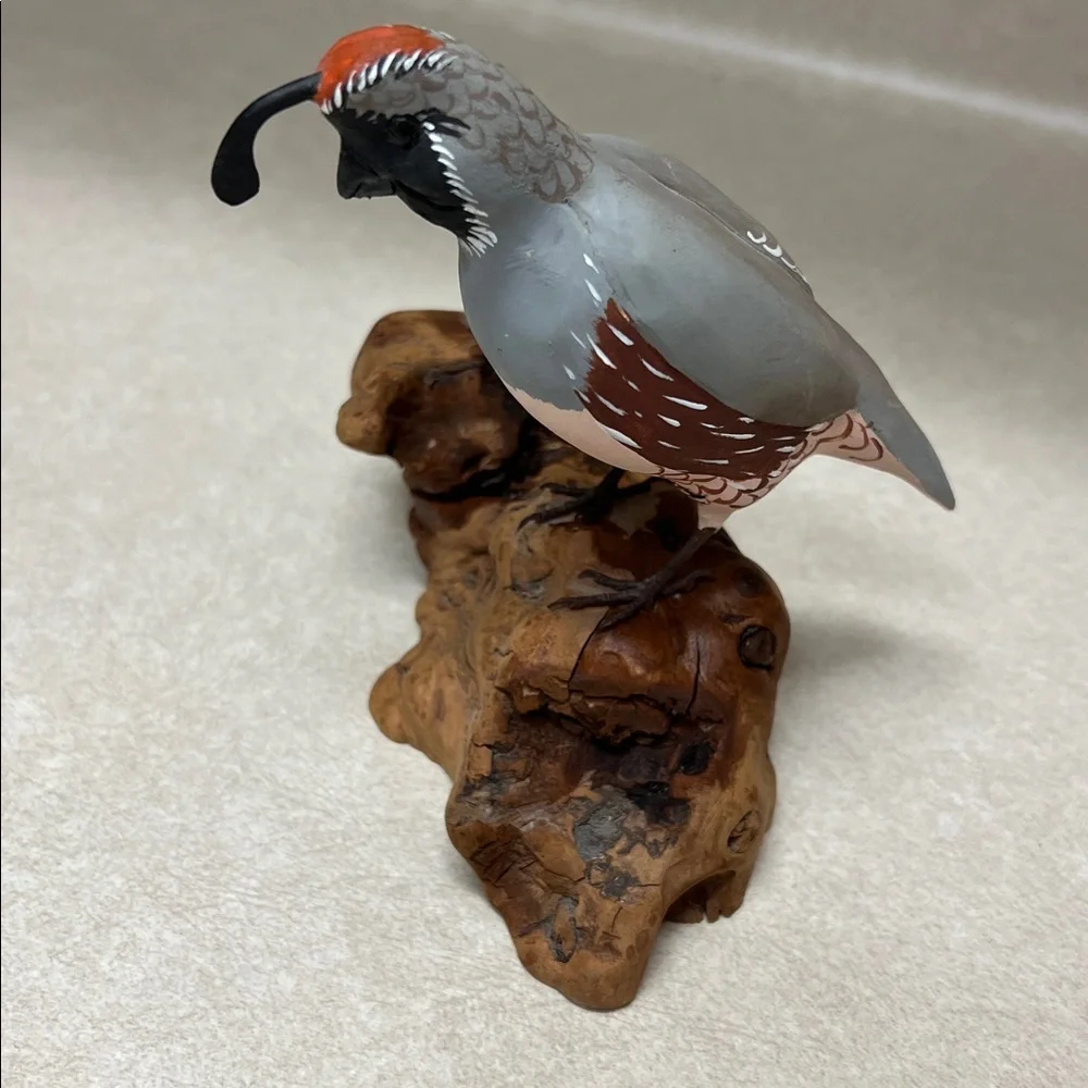 Handcrafted Bird Figurine on Wooden Base Hand carved quail